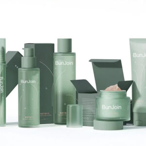 Green BunJoin skincare bottles, jars, tubes and cartons.