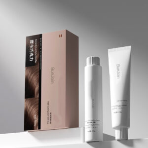BunJoin hair dye packaging with a tube, bottle and tall carton.