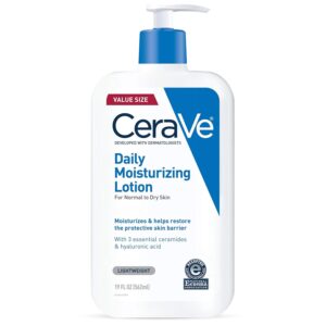 CeraVe Daily Moisturizing Lotion bottle with a blue pump collar.