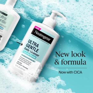 Neutrogena Ultra Gentle Daily Cleanser pump bottles in a blue foam graphic.