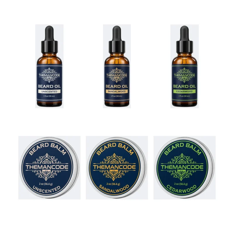 TheManCode beard oil and beard balm range in three scents