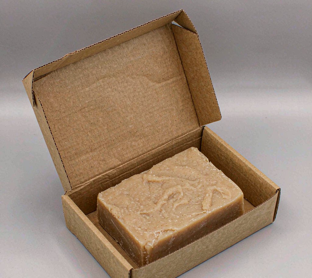 Bar soap packed in a kraft box for private label sampling
