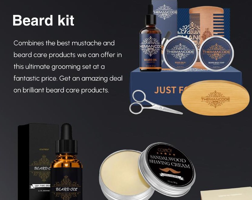 BunJoin catalog beard-care kit with beard oil, balm, soap and grooming accessories
