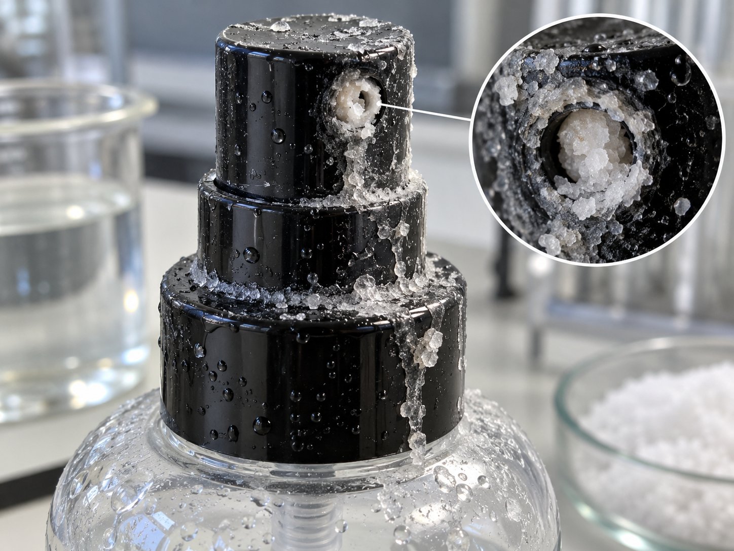 clogged sea salt spray nozzle blocked by recrystallized salt crystals